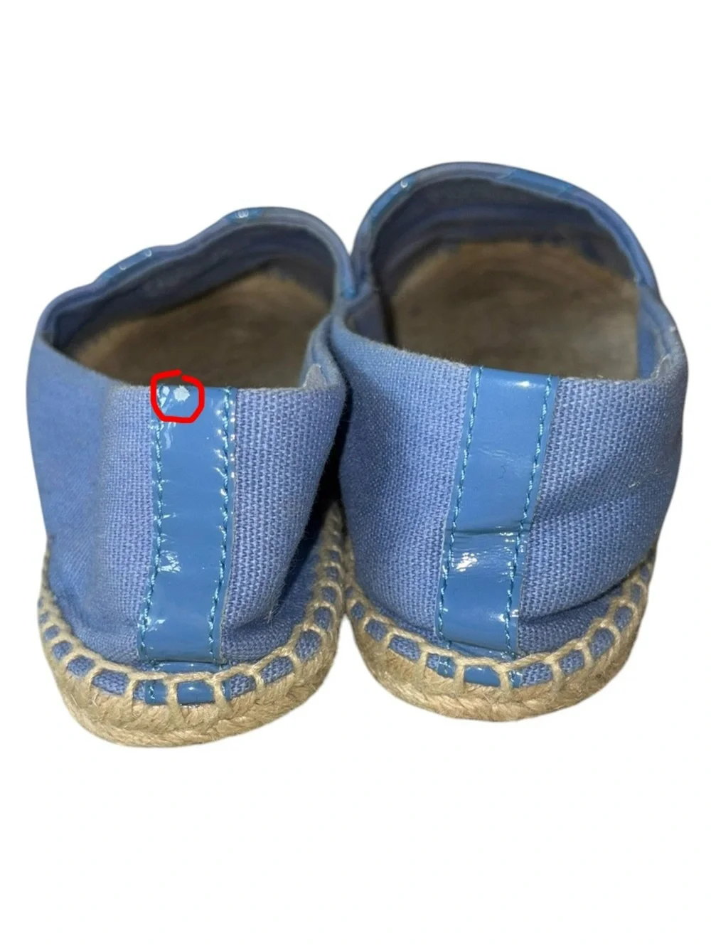 Tory Burch Lonnie Chambray Blue & Patent Leather Logo Flat Espadrilles - 7.5